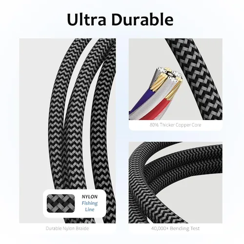 Miniatura 4 de Cable USB C a C 2 en 1 de 100 W (6 pies, paquete de 2), cable de carga rápida 5A tipo A a C, cable de carga USB C trenzado de nailon para iPhone 16