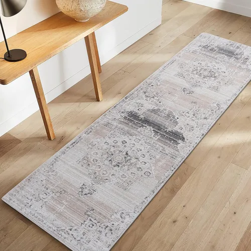 Miniatura 45 de NAAR PAYAS Collection - Alfombra de área de 6 x 9 pies, diseño de medallón crema y azul, no se desprende, resistente a las manchas, para sala