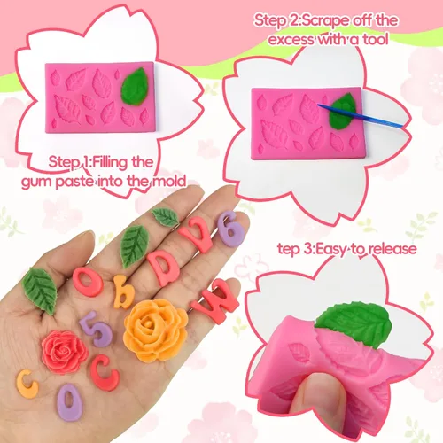 Miniatura 7 de 5 moldes de silicona para números de letras, molde de silicona de hojas de rosa, molde de números del alfabeto para fondant de chocolate, dulces