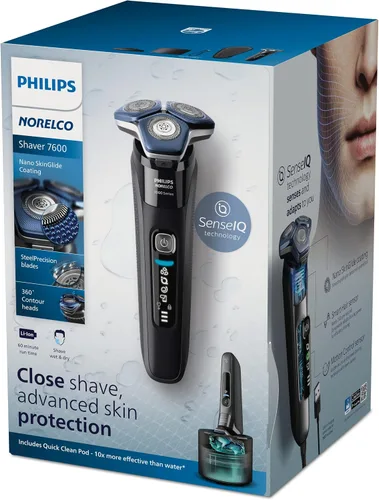 Miniatura 14 de Philips Norelco Shaver 7600, afeitadora eléctrica recargable en seco y húmedo con tecnología SenseIQ, cápsula de limpieza rápida, estuche de viaje
