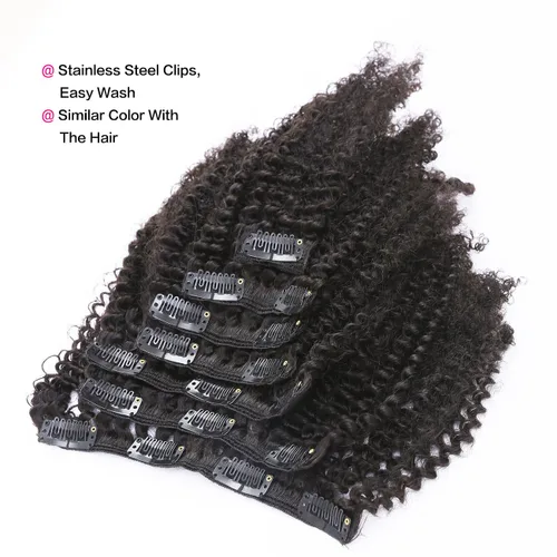 Miniatura 6 de Extensiones de cabello rizado con horquillas, cabello humano virgen Remy, extensiones de pelo rizado brasileño 4B 4C, grado 8A, gruesos