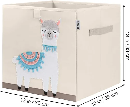 Miniatura 2 de Contenedores plegables de almacenamiento de animales de tela, caja/pecho/organizador para guardería de niños, 13 pulgadas (Lama + jirafa)
