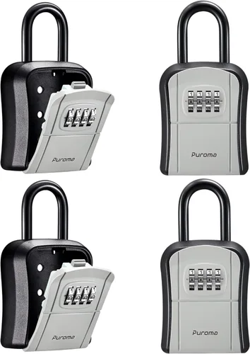 Miniatura 9 de Caja de seguridad con llave Puroma, caja de seguridad portátil con combinación, caja de almacenamiento de llaves para pared para llaves de casa, Gris