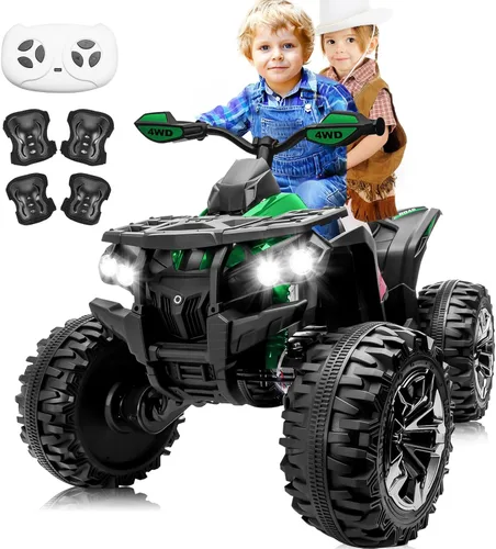 Miniatura 13 de ATV 4 ruedas para niños, juguetes de paseo de 24 V 4WD con 2 plazas, motor potente de 4 x 200 W, funciona con batería de 9 AH, música Bluetooth, Rojo