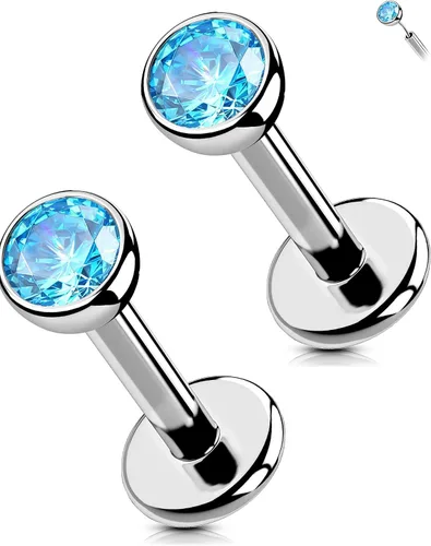 OUFER - 2 aretes tipo dormilona de titanio G23 sin rosca, 20G/18G/16G, con respaldo plano y circonia cúbica pequeña, piercing para nariz, helix,