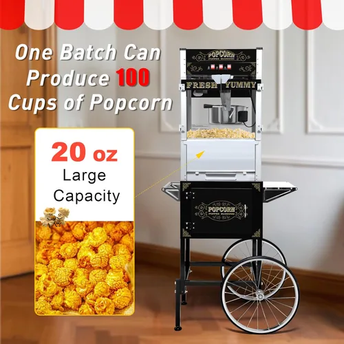 Miniatura 3 de Máquina comercial de palomitas de maíz de 20 onzas con carrito (negro) – Máquina de palomitas de maíz de grado profesional – Popper estilo vintage