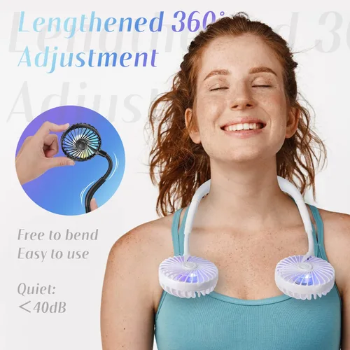 Miniatura 3 de VAGAU Ventilador de cuello de enfriamiento portátil, ventilador de cuello personal USB recargable con luces LED coloridas, rotación de 360°