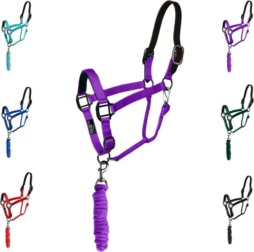 Miniatura 9 de Majestic Ally Halter de cuero con cuerda de plomo a juego para caballos - Corona de cuero - Correa ajustable para la barbilla - Pestillo enrollado