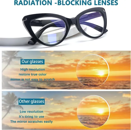 Miniatura 5 de Pack de 6 gafas de moda de ojo de gato para mujer con bloqueo de luz azul, bisagras de resorte extra grandes, lentes para computadora 6 mezcla