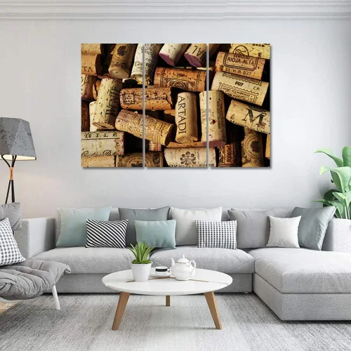 Miniatura 3 de Obra de arte para paredes del hogar, 3 paneles de letras de vino tinto, pinturas de corcho, impresiones HD, arte de pared de corcho de vino sobre