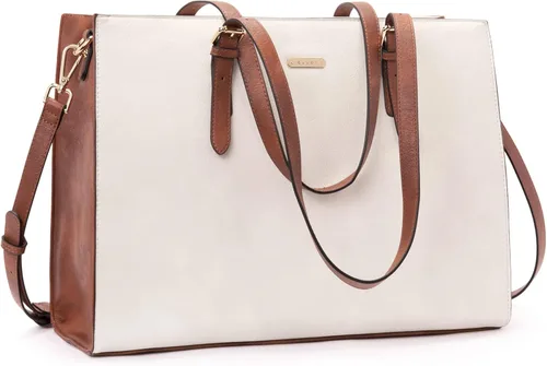 CLUCI Bolsa de cuero para laptop de 15.6 pulgadas, maletín para mujer, bolso de hombro grande para oficina, escuela, viajes