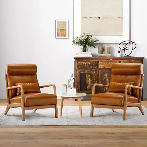 Miniatura 12 de INZOY Silla decorativa moderna de mediados de siglo con respaldo alto, sillas tapizadas para sala de estar con cojín de cintura, sillón de lectura