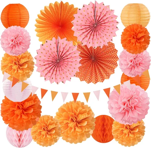 Miniatura 18 de Decoraciones de Fiesta de Navidad Rojo Verde-Blanco - 20 piezas Farolillos de Papel Mexicanos Italianos Abanicos, Pompones de Papel de Seda, Bolas