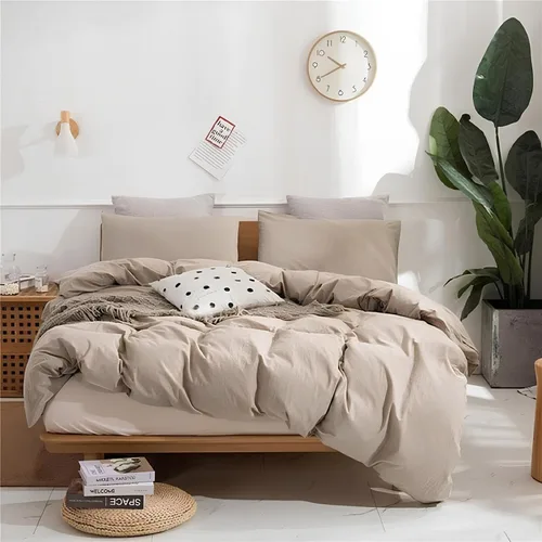 Miniatura 2 de INDACORIFY Funda de edredón de algodón de color beige, funda de cama de algodón suave lavado a la piedra, juego de 3 piezas, funda de edredón