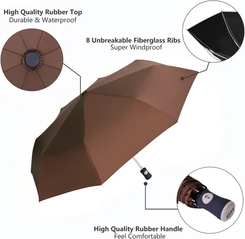 Miniatura 84 de Cuby Paraguas UV compacto plegable paraguas ligero portátil manual paraguas de viaje para resistente a la lluvia y 99% de protección UV con Negro