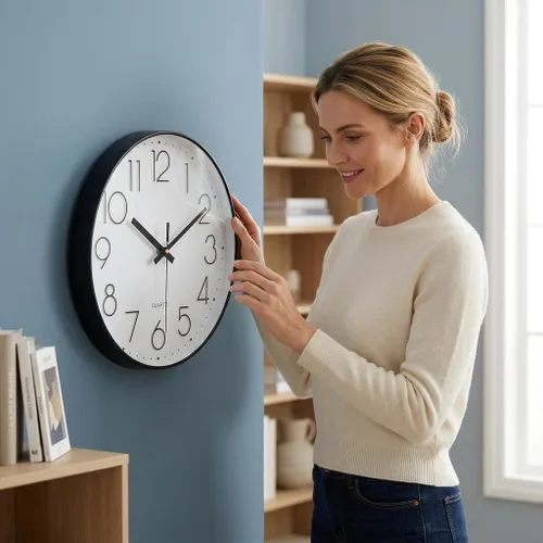 Miniatura 3 de jomparis - Reloj de pared negro grande de 13.5 pulgadas, silencioso, sin tictac, funciona con pilas, redondo, de cuarzo, para decorar el aula, sala