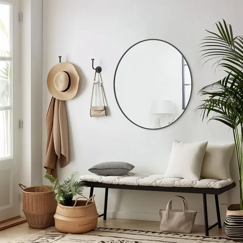 Miniatura 3 de WallBeyond Espejo de pared redondo de 28 pulgadas, espejo circular grande negro para baño con marco de metal, espejo negro redondo para decoración