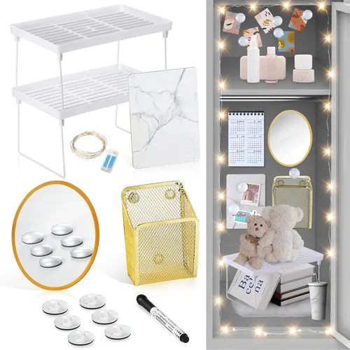Honoson Organizador de casillero y kit de decoración de 13 piezas, pizarra blanca con estampado de mármol First Day of Essentials, con marcadores,
