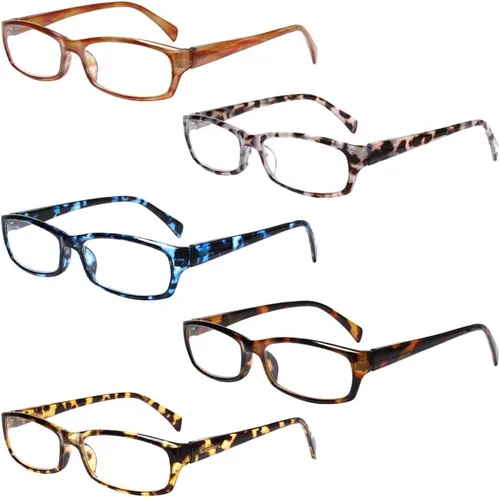 Henotin Paquete de 5 lentes de lectura con bloqueo de luz azul, antifatiga ocular, anteojos de lectura para computadora para mujeres y hombres