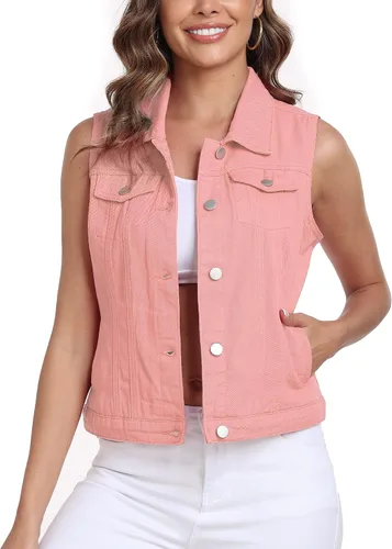 Miniatura 39 de Xeoxarel Chaleco de mezclilla para mujer, chaqueta vaquera sin mangas (XS-XXL)