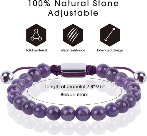 Miniatura 3 de Pulseras de cuentas negras para hombres y niños: 0.236 in de obsidiana ónix cuentas de lava para hombre conjunto de pulseras para hombre - Genial