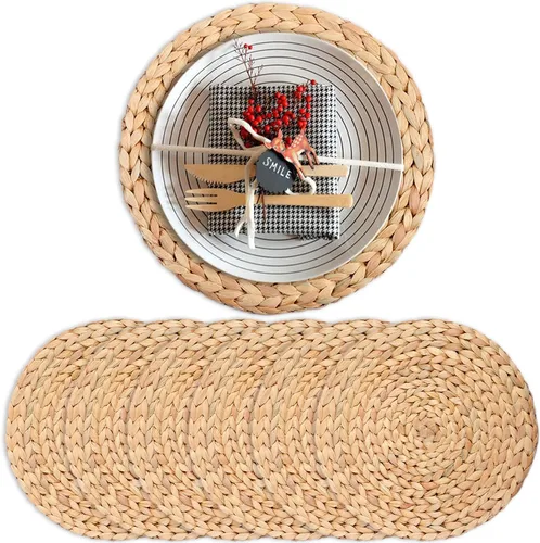 Juego de 6 manteles individuales redondos, juego de 6, manteles individuales tejidos para mesa redonda, cargadores para platos de cena, manteles