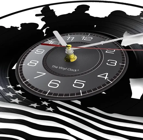 Miniatura 4 de Reloj de pared militar de diseño patriótico de 12 pulgadas, funciona con pilas, con bandera estadounidense, disco de vinilo decorativo, regalo Sin