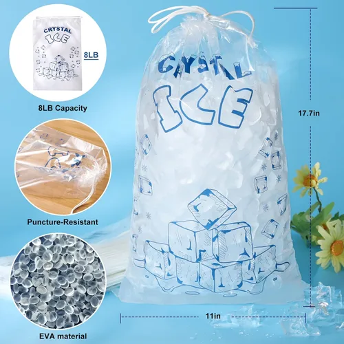 Miniatura 3 de Bolsas de hielo de 8 libras con cordón, 50 bolsas de hielo para máquina de hielo, bolsas de cubitos de hielo reutilizables de alta resistencia