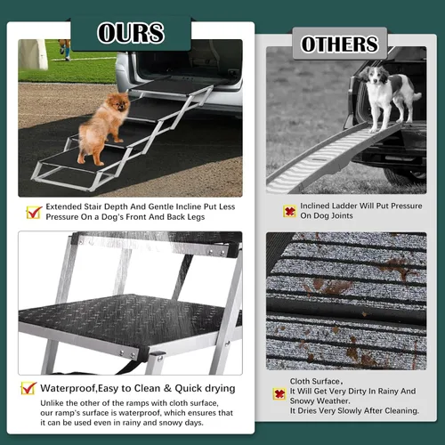 Miniatura 6 de Rampa para perros para automóvil, escalera extra ancha para perros grandes para automóvil, escalones para mascotas de aluminio ligero plegables