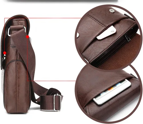 Miniatura 5 de Bolso de hombro pequeño, bolso cruzado para hombre, bolso vintage de piel sintética para oficina, bolsa de negocios para hombres, bolso