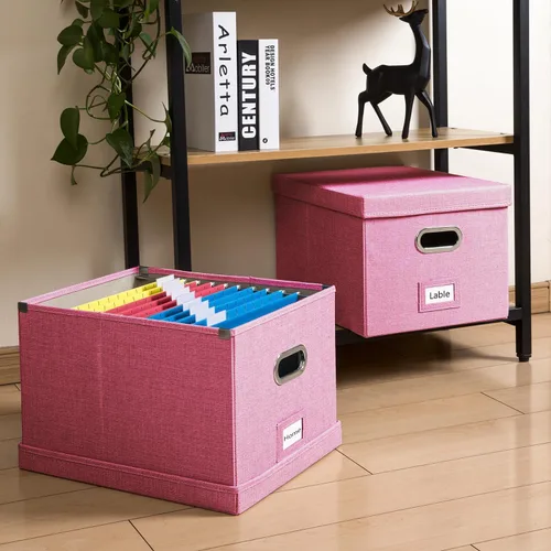 Miniatura 3 de PRANDOM Caja Organizadora de Archivos - Juego de 1 Caja de Almacenamiento de Archivos Colgantes Plegable Decorativa de Lino con Tapas para Gabinete