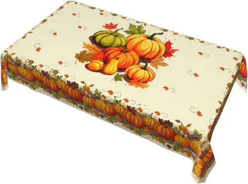Miniatura 9 de Mantel de Otoño de Acción de Gracias con Hojas de Calabaza, Mantel Rectangular Lavable de Cuadros Rústicos para Decoración de Cocina y Comedor
