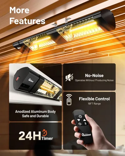 Miniatura 3 de DR. INFRARED HEATER DR-239 3000W Calentador infrarrojo para patio interior y exterior, montaje en pared o techo, IP55 resistente a la intemperie
