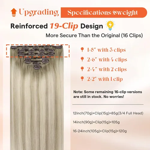 Miniatura 2 de Sunny Hair - Extensiones de cabello clip-in, cabello humano lacio Remy, extensiones de cabello humano real clip-in, color rubio ceniza degradado a