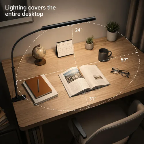 Miniatura 5 de Lámpara de escritorio LED con abrazadera, 5 modos de color y 10 niveles de brillo, luz de escritorio para cuidado de los ojos, cuello de cisne