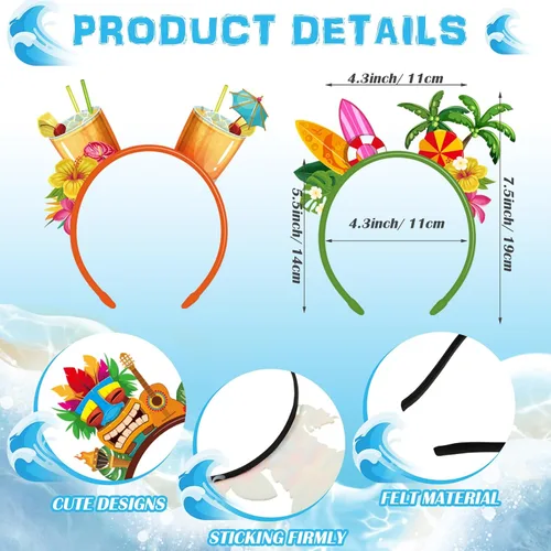 Miniatura 2 de Capoda 16 piezas de diademas de fiesta hawaiana de fieltro, adornos de cabeza de luau, adornos Tiki Aloha para suministros de regalos de fiesta