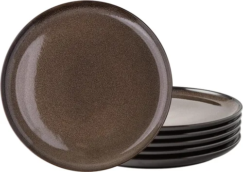 LERATIO juego de platos de cerámica, 6 unidades, 8.5 pulgadas, platos de porcelana ligeros con esmalte reactivo para ensalada, juego de platos de