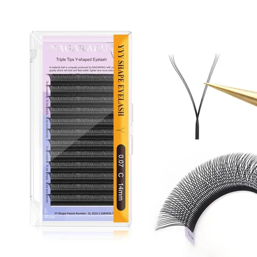 Miniatura 144 de Suministros de extensiones de pestañas NAGARAKU yy, pestañas falsas 0.05mm rizado D, bandeja mixta 8-12mm, prefabricadas 4D, abanico fácil, volumen