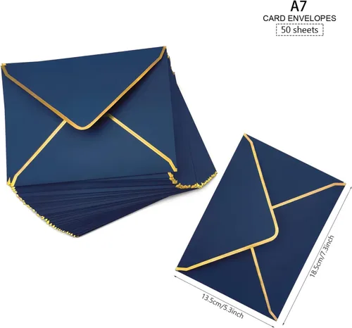 Miniatura 3 de 50 sobres azules de 5 x 7 pulgadas, sobres de invitación tamaño A7, sobres de tarjetas de correo con solapa en V, sobres de sellado rápido con borde