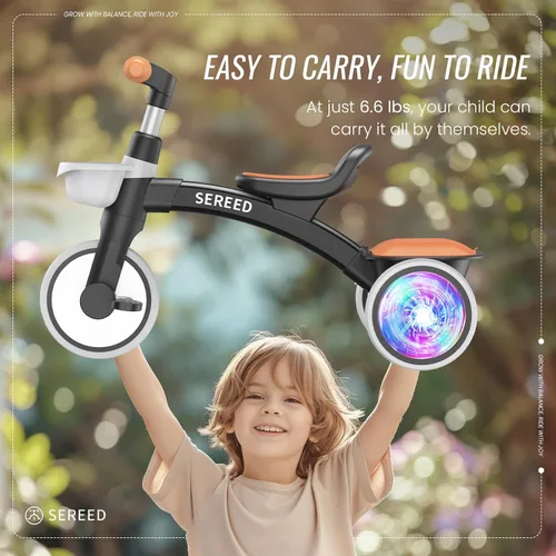 Miniatura 7 de SEREED Triciclo para niños con iluminación colorida para niños de 2 a 5 años, triciclo con asiento y manillar ajustables, cesta extraíble, idea