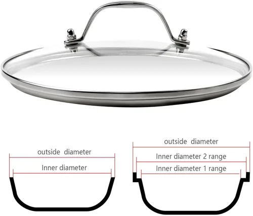 Miniatura 5 de Tapa de olla de vidrio transparente de 8 pulgadas para funda de repuesto para sartén Con mango de puente de arco de acero inoxidable plateado