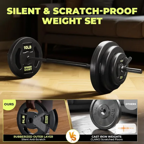 Miniatura 5 de AboveGenius Juego de pesas de barra, juego de barras de pesas libres ajustables de 45 libras para entrenamiento de fuerza en el gimnasio en casa