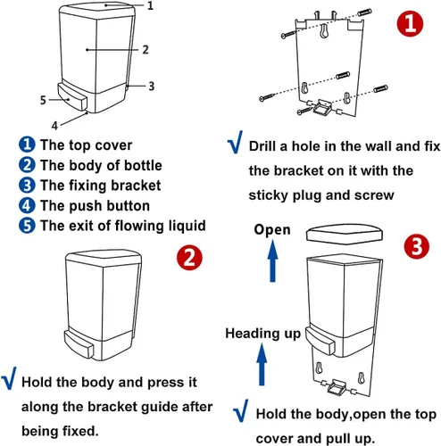 Miniatura 6 de Dispensador manual de jabón 33.8oz / 1000ml para cocina, baño, montado en pared, dispensador de jabón comercial para contenedores líquidos, champú