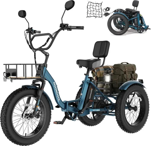 Miniatura 13 de MOONCOOL Triciclo eléctrico plegable para adultos, Etrike de aluminio de 20 pulgadas, clasificado 500 W, batería extraíble de 48 V frenos de disco