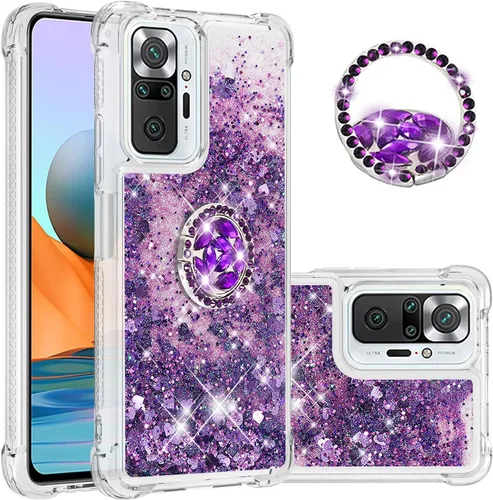 Miniatura 9 de CCSmall Funda para Xiaomi Redmi Note 10 Pro/Pro Max Glitter Liquid Quicksand, cubierta transparente brillante para teléfono con soporte de anillo