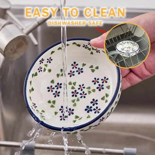 Miniatura 6 de Howise - Cuencos de cerámica para gatos, 5.3 pulgadas, platos para comida y agua, paquete de 3 cuencos poco profundos para gatos de interior, azul