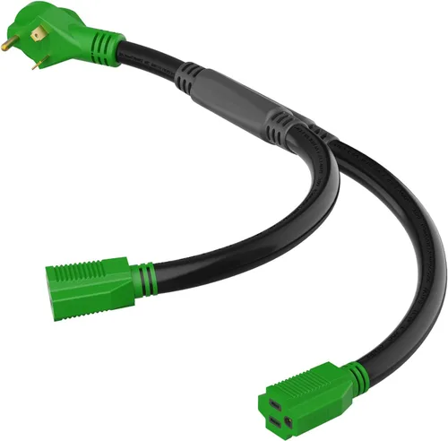 Miniatura 7 de RVGUARD - Cable adaptador RV Y de 50 amperios, enchufe macho 14-50P a dos hembras TT-30R de 30 amperios con mango para desconexión, color verde