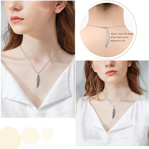 Miniatura 5 de Oinsi Collar de urna de plumas de acero inoxidable para cenizas de cremación, recuerdo de joyas, caja y kits de relleno