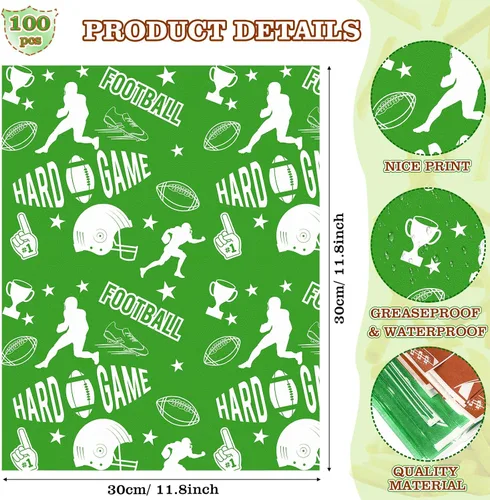 Miniatura 3 de Pajean 100 bandejas de fútbol para servir: 50 botes de papel para servir alimentos de fútbol americano de 1.1 libras con 50 papeles de revestimiento