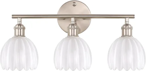 Miniatura 21 de Shenmoyl Accesorios de Iluminación para Baño, Lámpara de Pared de Latón de 3 Luces para Tocador Sobre Espejo con Pantalla de Cristal Tulipán Base